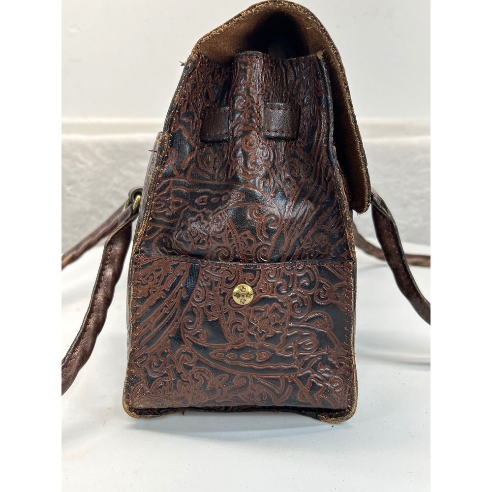 Patricia Nash Tooled Leather Shoulder Bag Brown Paisley Embossed Tassel - Picture 6 of 16